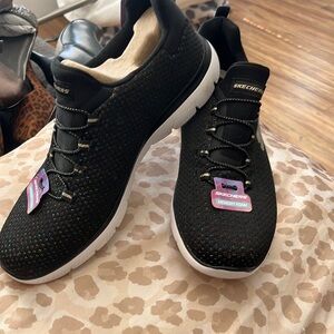 Skechers black with glitter memory foam shoes